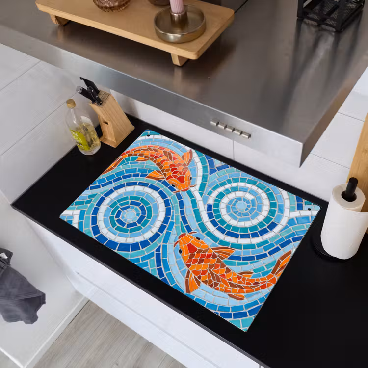 Vis - Mozaïek - Water - Decoratief - Blauw Inductie beschemer met haakjes klein -sfeer1