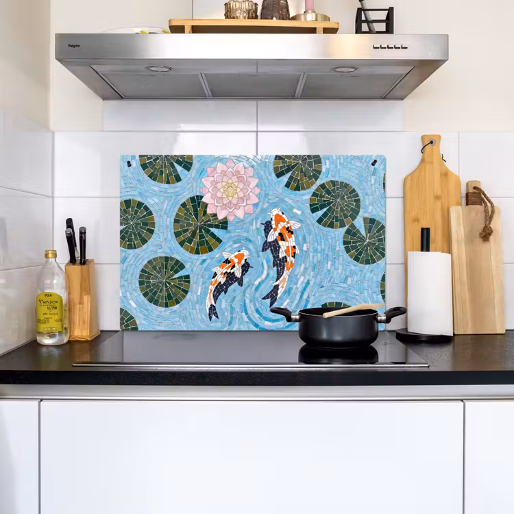 Vis - Water - Natuur - Mozaïek - Blauw Inductie beschemer met haakjes klein -sfeer2