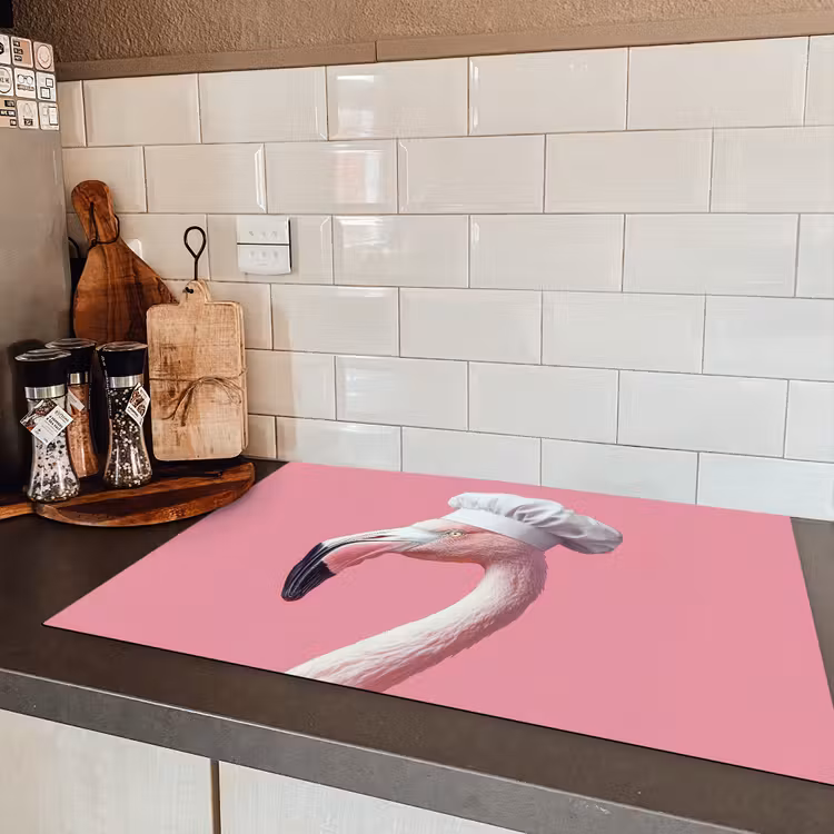 Flamingo - Roze - Koksmuts - Vogel Inductie beschermer vinyl 3mm klein -sfeer3