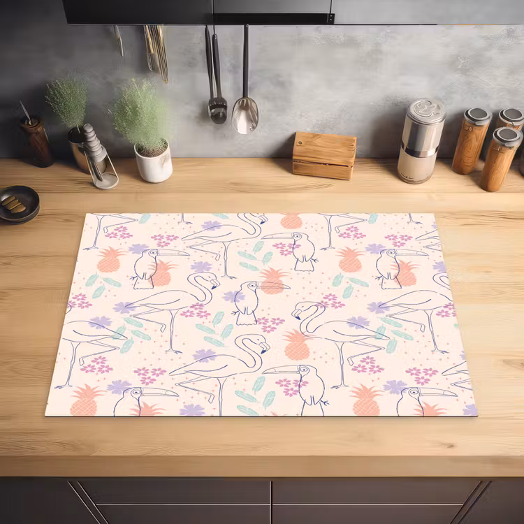 Flamingo - Toekan - Tropisch - Patroon Inductie beschermer vinyl 3mm klein 276 -sfeer5