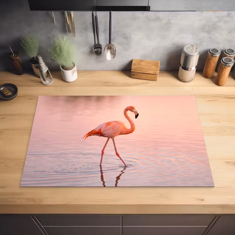 Flamingo - Water - Roze Inductie beschermer vinyl 3mm klein -sfeer5