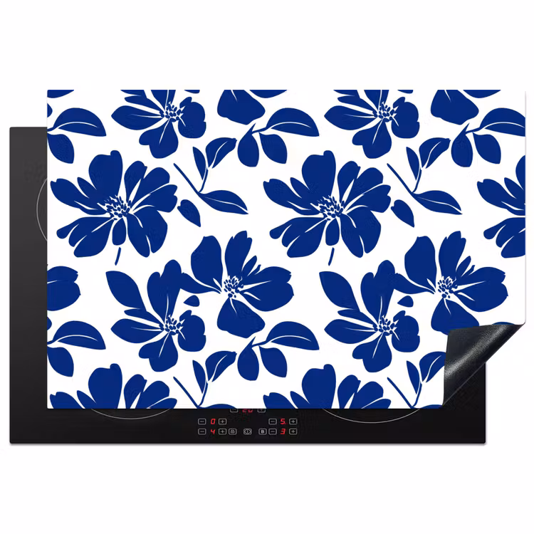 Floraal - Modern - Blauw Inductie beschermer vinyl 3mm klein 276 -3d