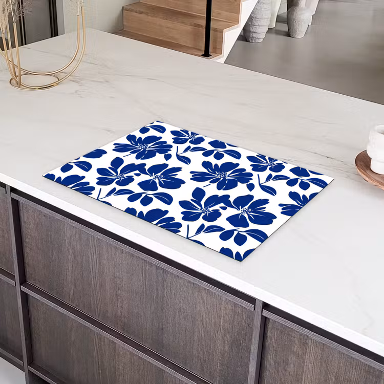 Floraal - Modern - Blauw Inductie beschermer vinyl 3mm klein 276 -sfeer8