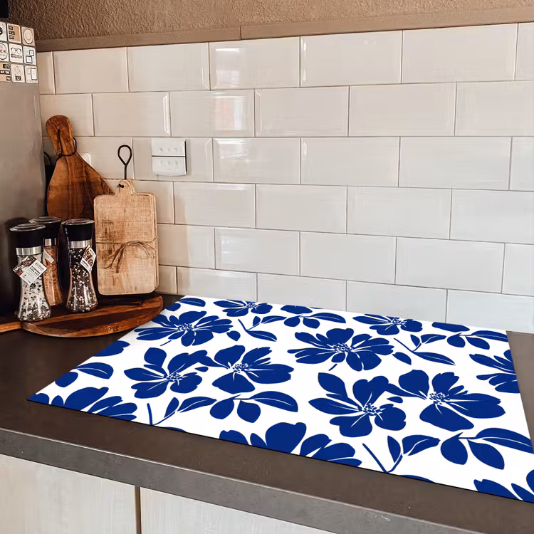 Floraal - Modern - Blauw Inductie beschermer vinyl 3mm klein 276 -sfeer3