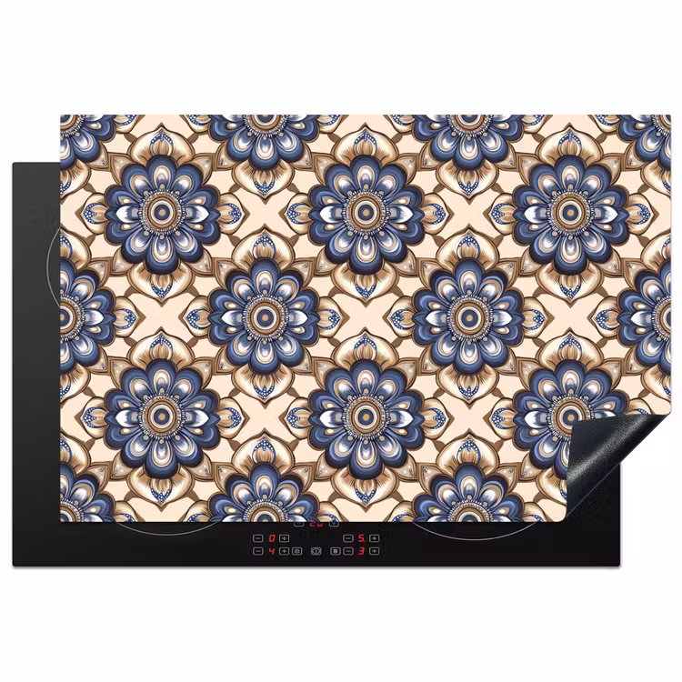 Floraal - Ornament - Blauw Inductie beschermer vinyl 3mm klein 276 -3d