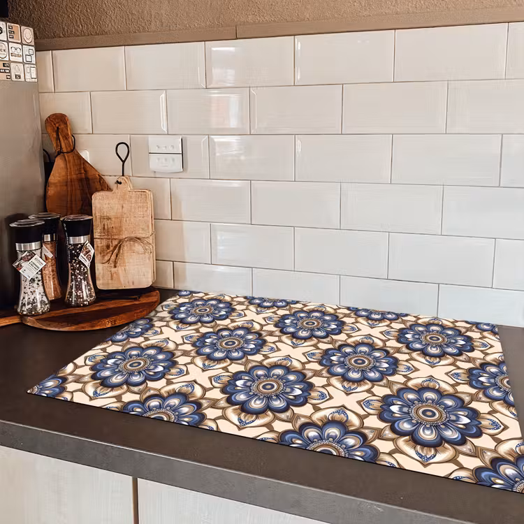 Floraal - Ornament - Blauw Inductie beschermer vinyl 3mm klein 276 -sfeer3
