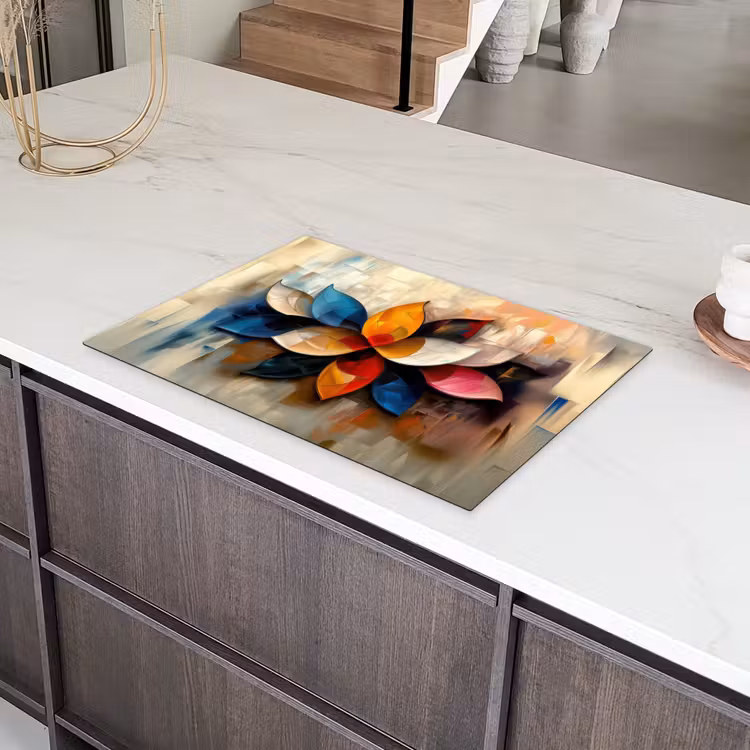Bloem - Abstract - Kleurrijk - Bladeren Inductie beschermer vinyl 3mm klein -sfeer8