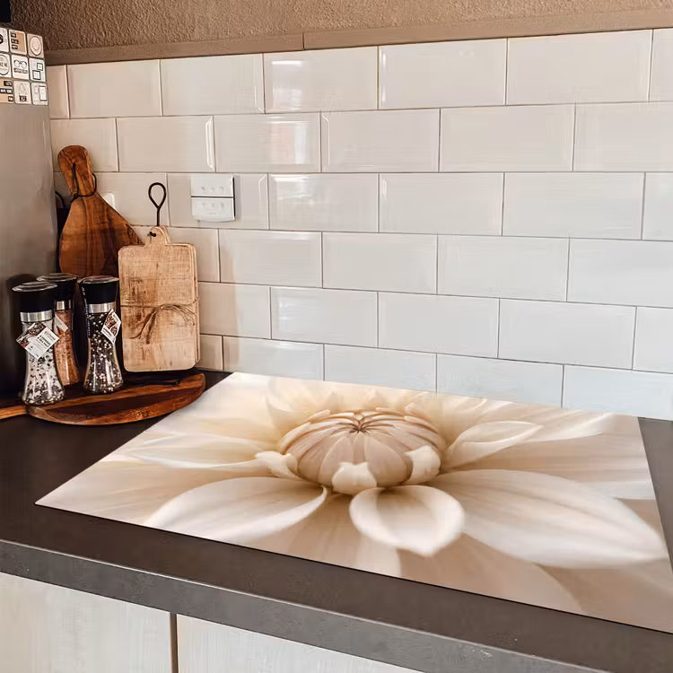 Bloem - Dahlia - Wit Inductie beschermer vinyl 3mm klein -sfeer3