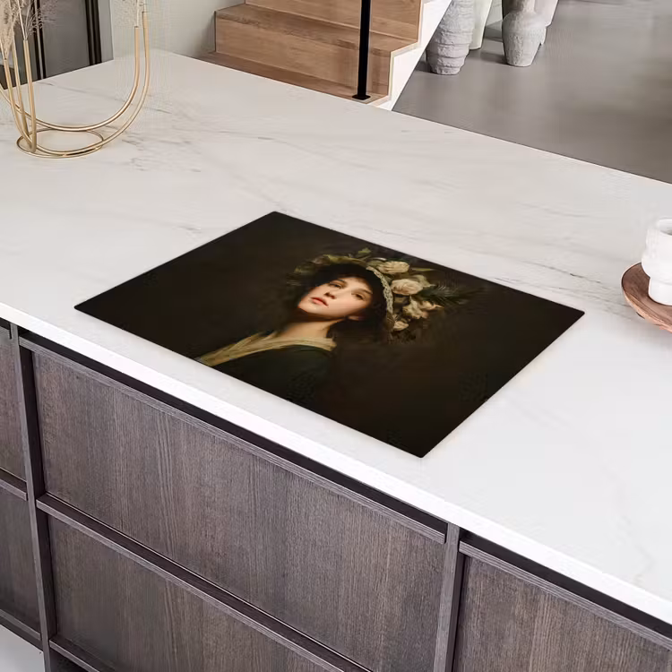 Bloemenhoed - Portret - Vrouw Inductie beschermer vinyl 3mm klein -sfeer8