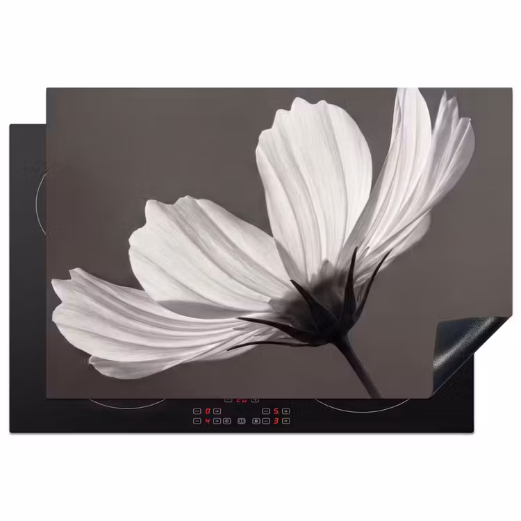 Bloem - Minimalistisch - Zwart - Wit Inductie beschermer vinyl 3mm klein -3d