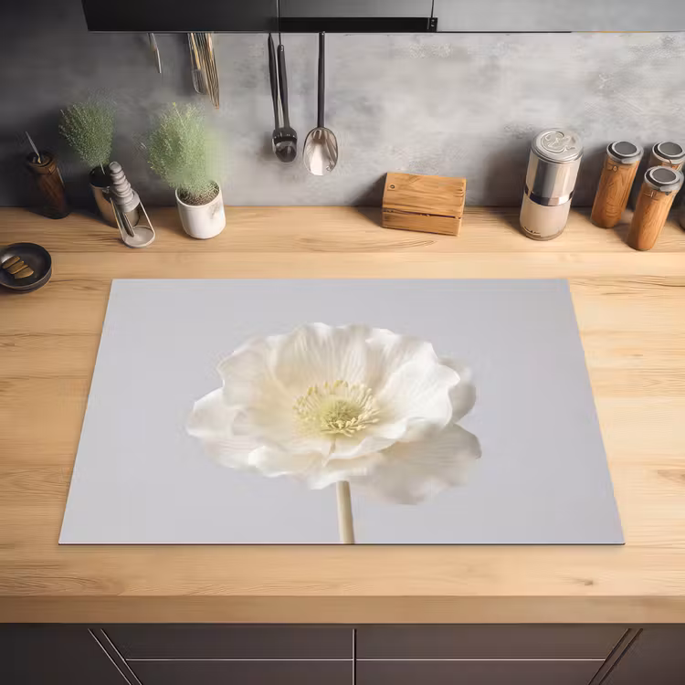 Bloem - Minimalistisch -Wit Inductie beschermer vinyl 3mm klein -sfeer5