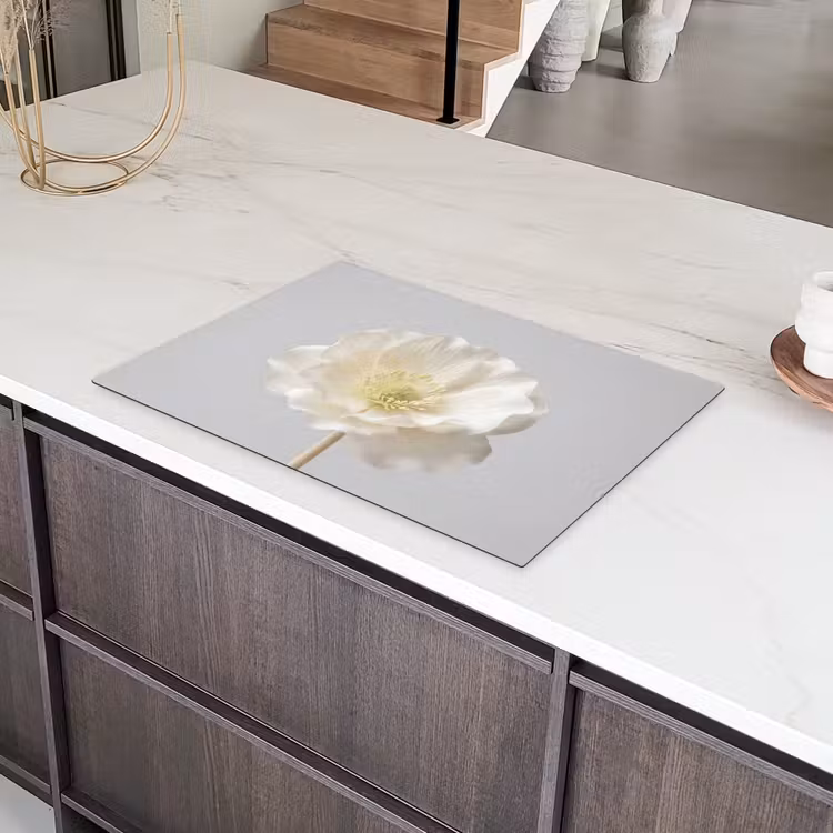 Bloem - Minimalistisch -Wit Inductie beschermer vinyl 3mm klein -sfeer8