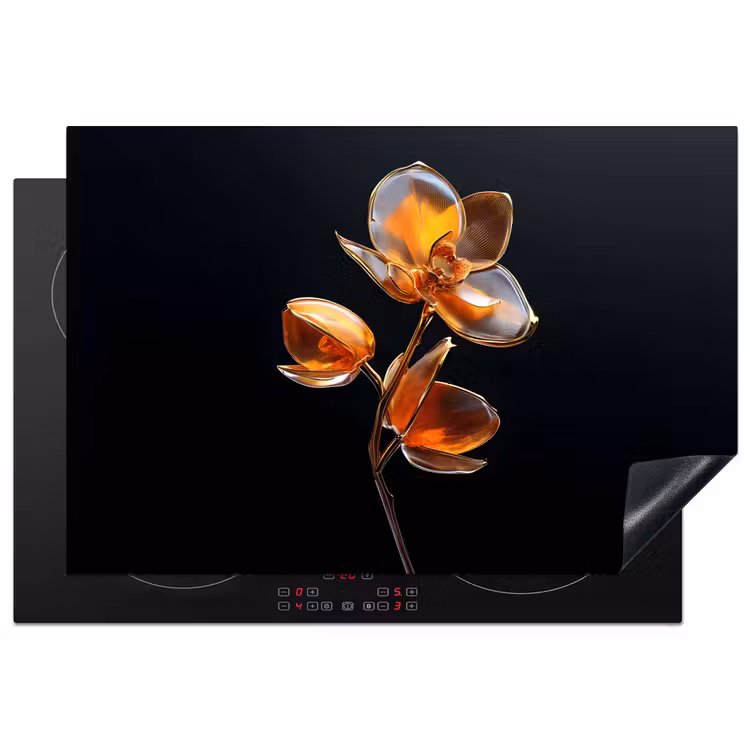 Bloem - Orchidee - Oranje Inductie beschermer vinyl 3mm klein -3d
