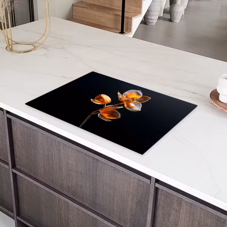 Bloem - Orchidee - Oranje Inductie beschermer vinyl 3mm klein -sfeer8