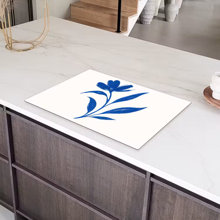 Bloem - Blaadjes - Minimalistisch - Blauw Inductie beschermer vinyl 3mm klein -sfeer8