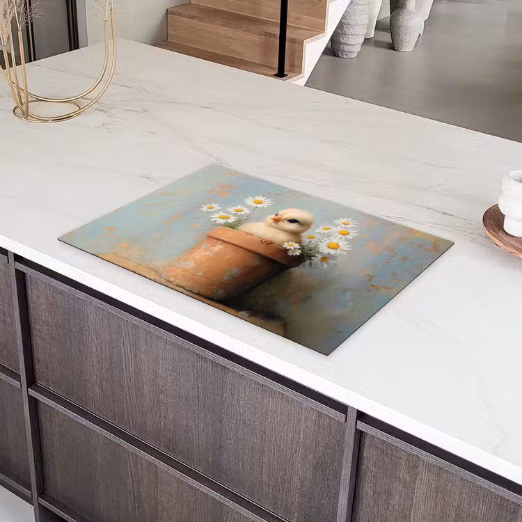 Bloempot - Kuiken - Bloemetjes Inductie beschermer vinyl 3mm klein -sfeer8