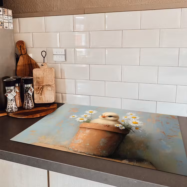Bloempot - Kuiken - Bloemetjes Inductie beschermer vinyl 3mm klein -sfeer3