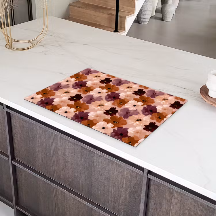 Bloemen - Abstract - Aardetinten Inductie beschermer vinyl 3mm klein 276 -sfeer8