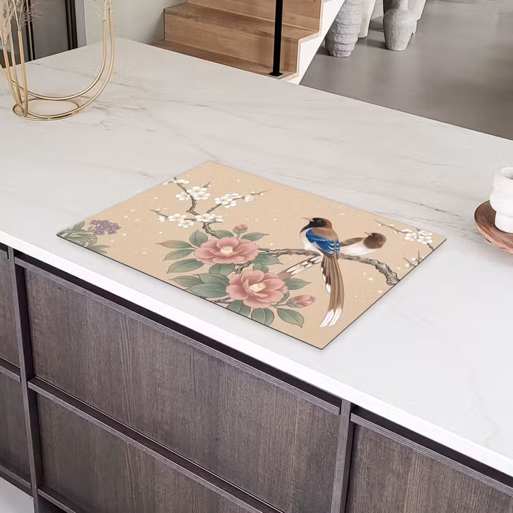 Bloemen - Vogels - Bloemen Inductie beschermer vinyl 3mm klein -sfeer8