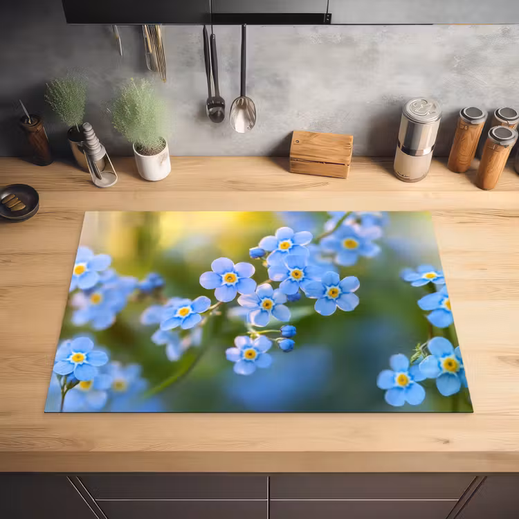 Bloemetjes - Blauw - Vergeet mij nietjes Inductie beschermer vinyl 3mm klein -sfeer5