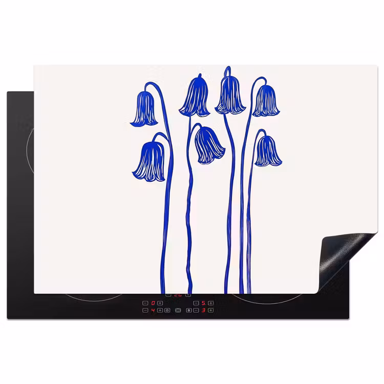 Bloemen - Blauw - Lijnen - Bloemblaadjes Inductie beschermer vinyl 3mm klein -3d