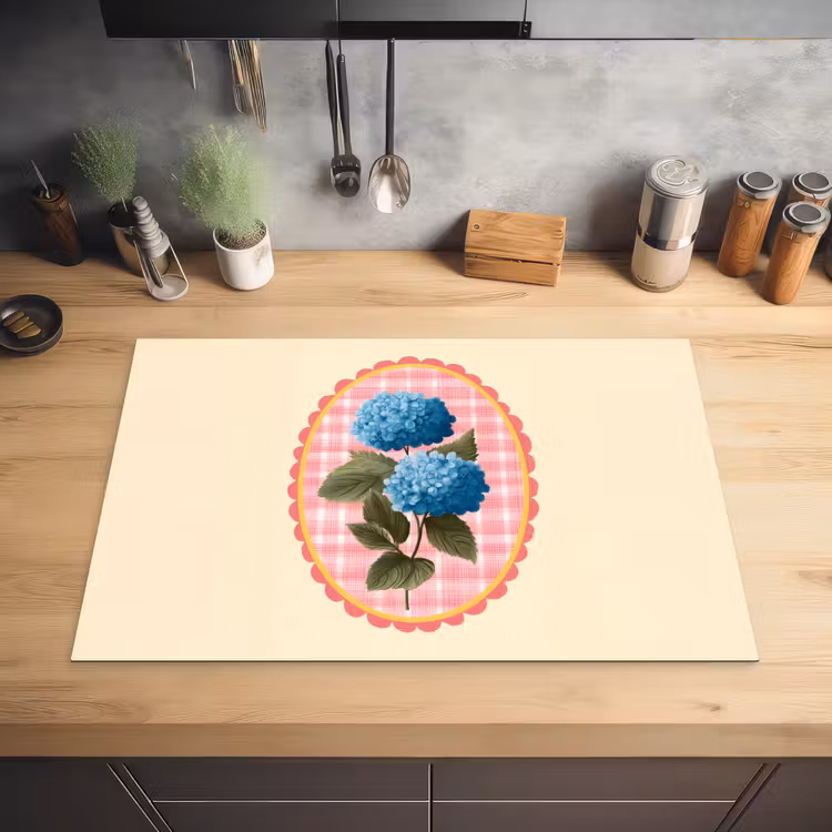Bloemen - Blauw - Lijst - Bladeren Inductie beschermer vinyl 3mm klein -sfeer5