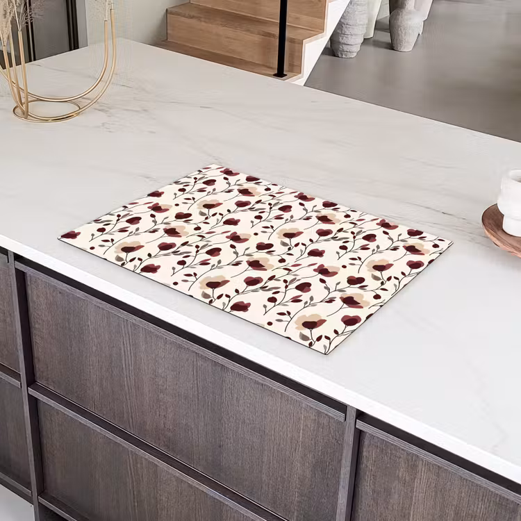 Bloemen - Botanisch - Bordeaux Inductie beschermer vinyl 3mm klein 276 -sfeer8