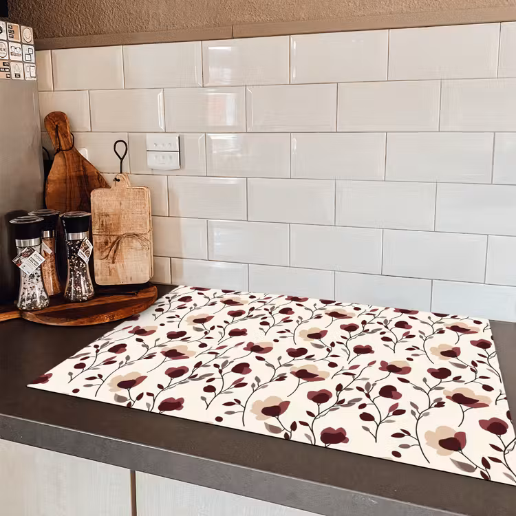 Bloemen - Botanisch - Bordeaux Inductie beschermer vinyl 3mm klein 276 -sfeer3