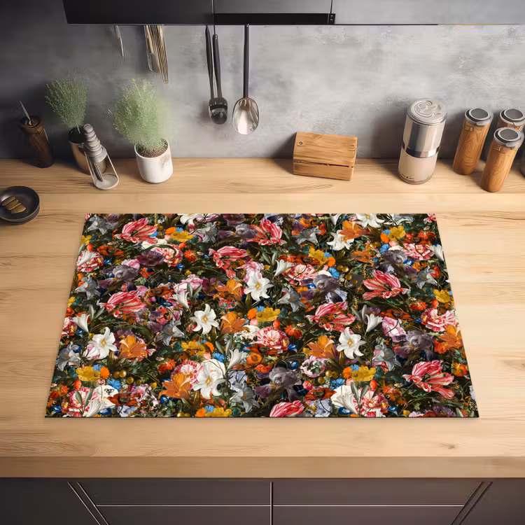 Bloemen - Vlinder - Design - Kunst - Abstract - Schilderij - Oude meesters Inductie beschermer vinyl 3mm klein -sfeer5
