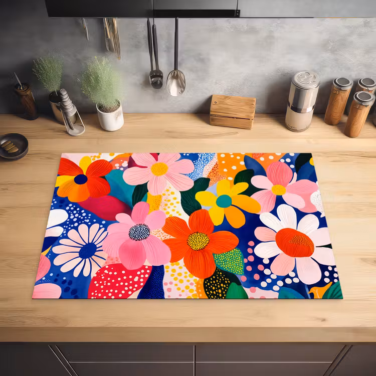 Bloemen - Kleurrijk - Stippen Inductie beschermer vinyl 3mm klein -sfeer5