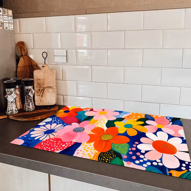 Bloemen - Kleurrijk - Stippen Inductie beschermer vinyl 3mm klein -sfeer3