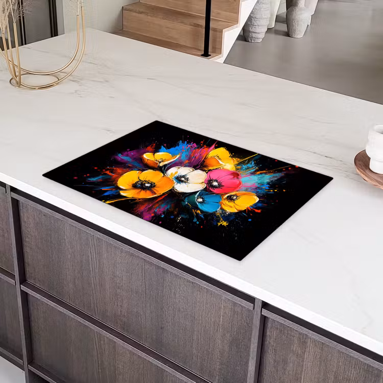 Bloemen - Kleurrijk - Graffiti - Modern - Boeket Inductie beschermer vinyl 3mm klein -sfeer8