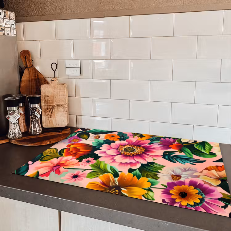 Bloemen - Kleurrijk - Roze Inductie beschermer vinyl 3mm klein -sfeer3
