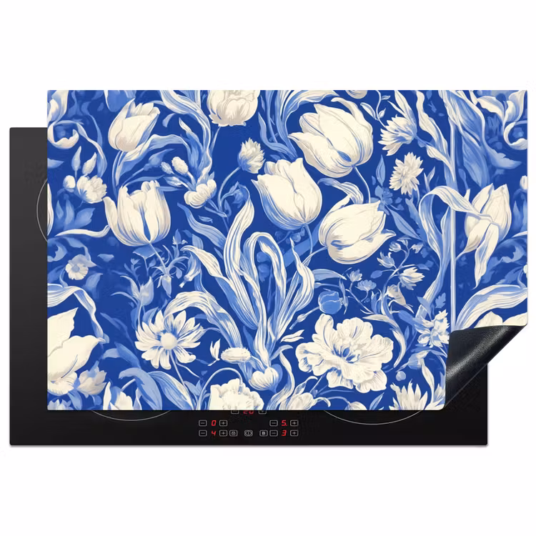 Bloemen - Delfts Blauw - Patroon - Tulp Inductie beschermer vinyl 3mm klein -3d