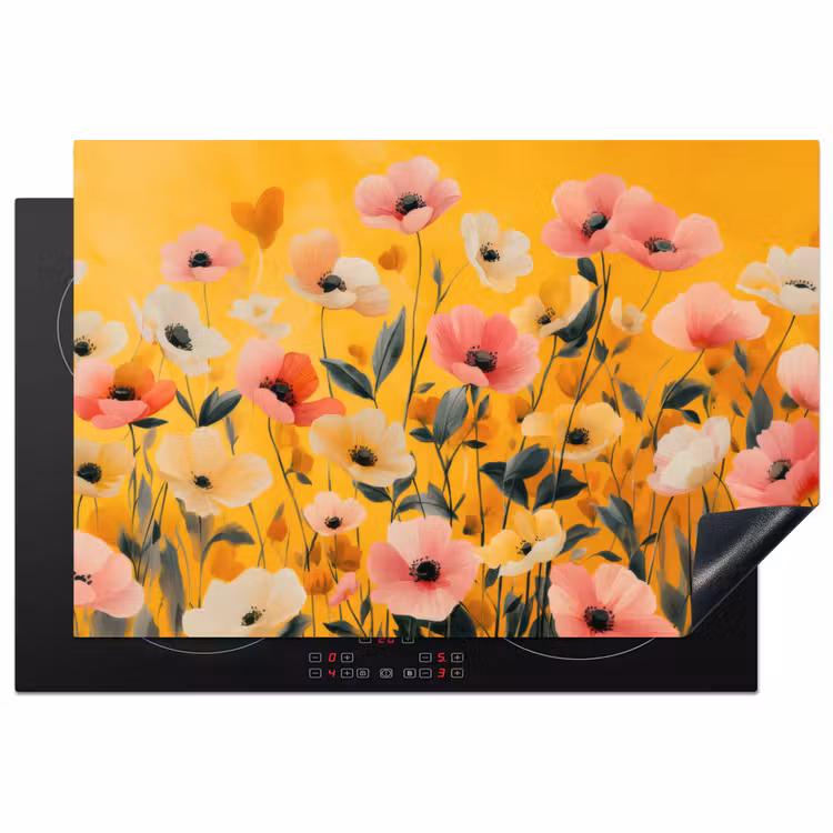 Bloemen - Veld - Geel Inductie beschermer vinyl 3mm klein -3d