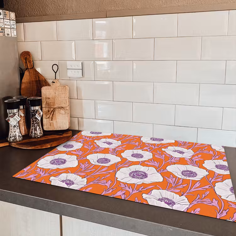 Bloemen - Grafisch - Oranje Inductie beschermer vinyl 3mm klein 276 -sfeer3