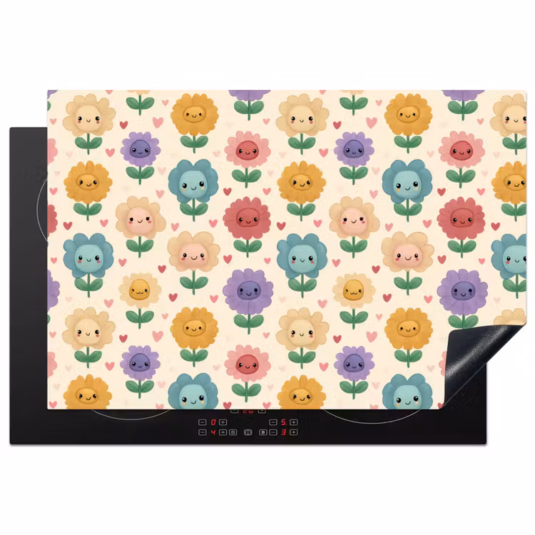 Bloemen - Hartjes - Kleurrijk Inductie beschermer vinyl 3mm klein 276 -3d