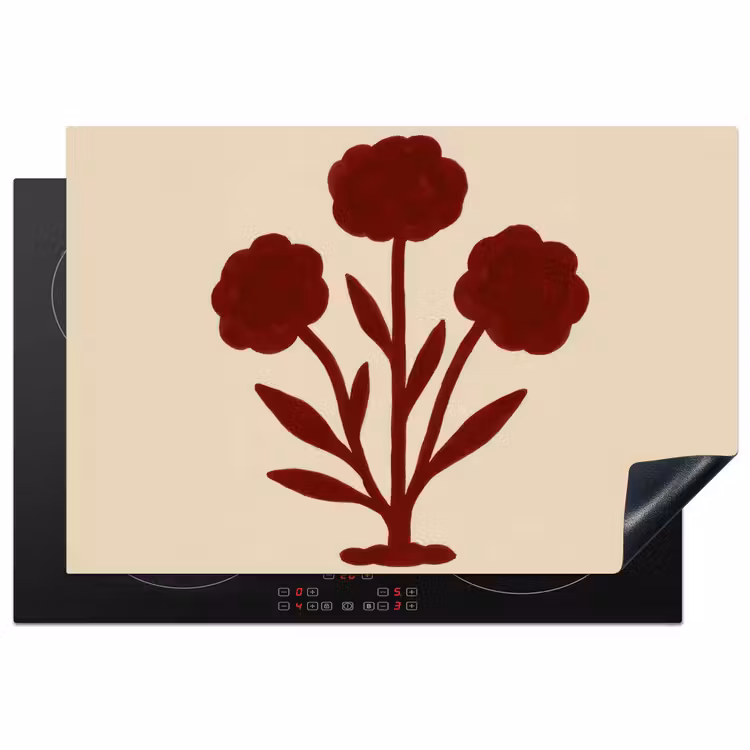 Bloemen - Bladeren - Rood - Minimalistisch Inductie beschermer vinyl 3mm klein -3d