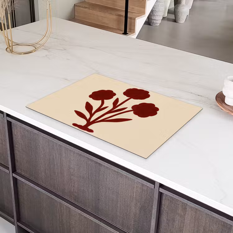 Bloemen - Bladeren - Rood - Minimalistisch Inductie beschermer vinyl 3mm klein -sfeer8