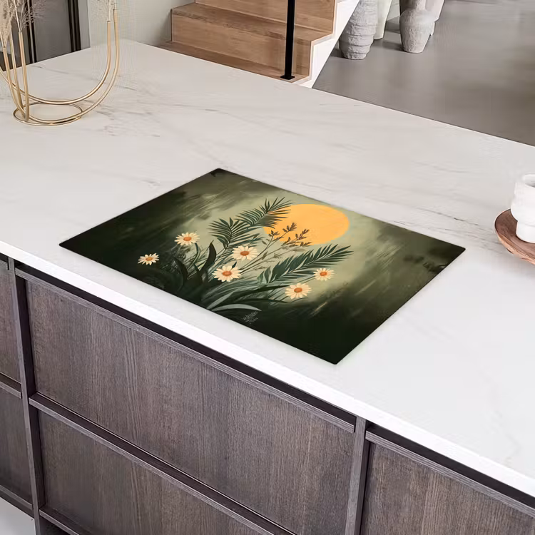 Bloemen - Bladeren - Zon - Groen Inductie beschermer vinyl 3mm klein -sfeer8