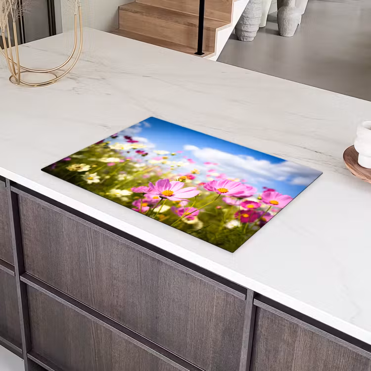 Bloemen - Wei - Paars - Gras - Wit - Wolken - Blauw Inductie beschermer vinyl 3mm klein -sfeer8