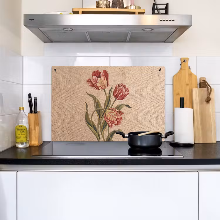 Bloemen - Mozaïek - Rood - Groen - Kunst Inductie beschemer met haakjes klein -sfeer2