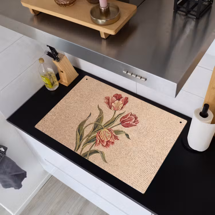 Bloemen - Mozaïek - Rood - Groen - Kunst Inductie beschemer met haakjes klein -sfeer1