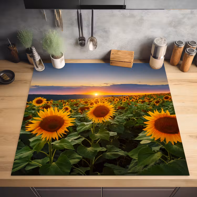 Bloemen - Nacht - Zonsondergang - Zonnebloem - Horizon Inductie beschermer vinyl 3mm middel -sfeer5