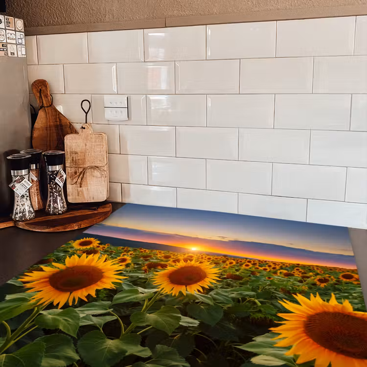 Bloemen - Nacht - Zonsondergang - Zonnebloem - Horizon Inductie beschermer vinyl 3mm middel -sfeer3