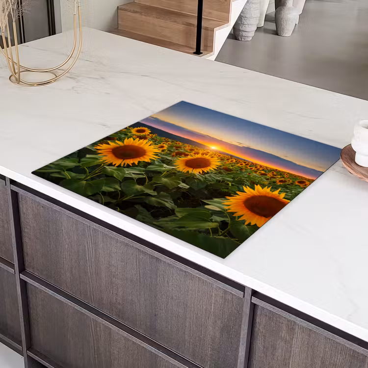 Bloemen - Nacht - Zonsondergang - Zonnebloem - Horizon Inductie beschermer vinyl 3mm middel -sfeer8