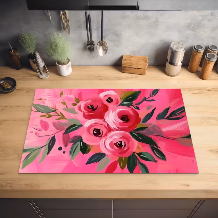 Bloemen - Verf - Roze Inductie beschermer vinyl 3mm klein -sfeer5