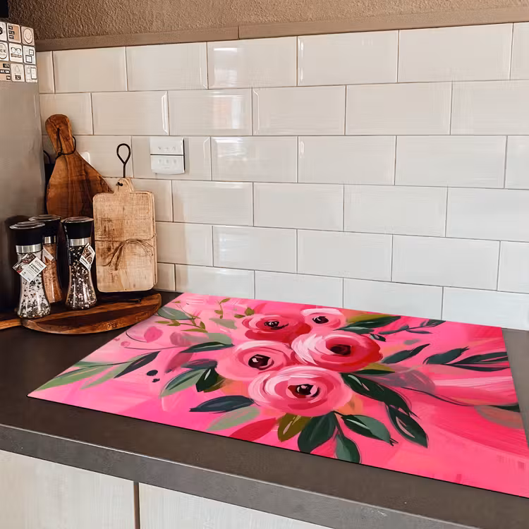 Bloemen - Verf - Roze Inductie beschermer vinyl 3mm klein -sfeer3