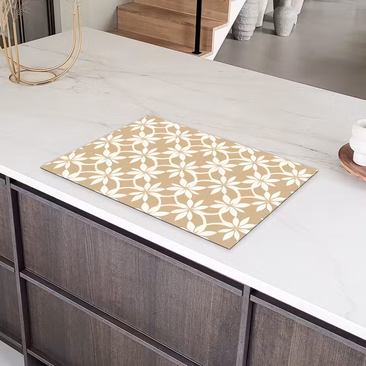 Bloemen - Patroon - Beige Inductie beschermer vinyl 3mm klein 276 -sfeer8