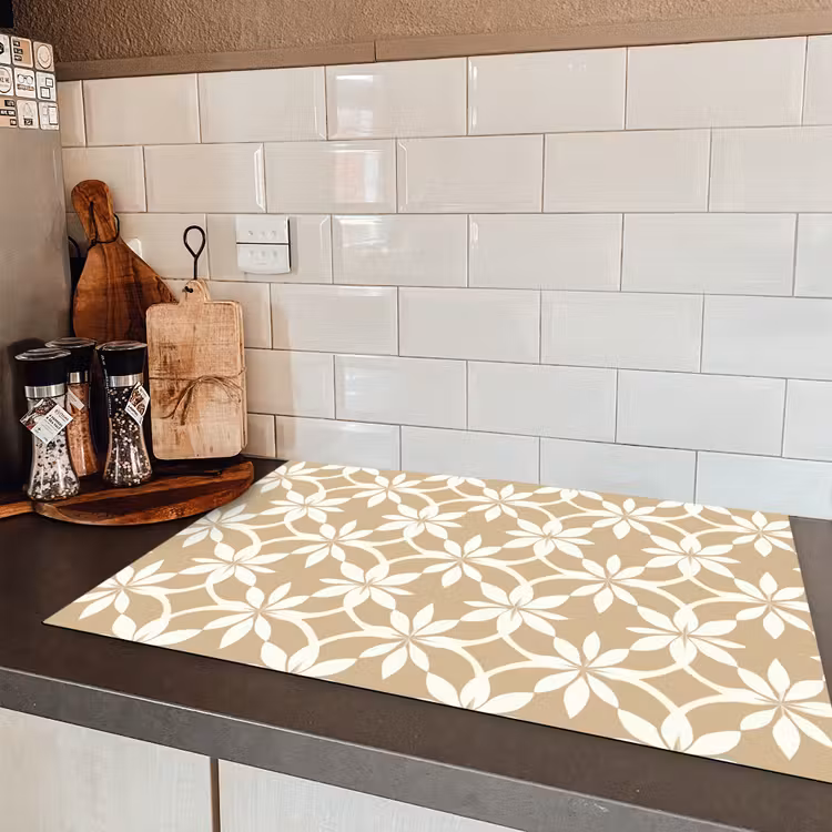 Bloemen - Patroon - Beige Inductie beschermer vinyl 3mm klein 276 -sfeer3